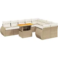 vidaXL Ensemble de salon de jardin 10 pièces avec coussins Beige Poly Rattan