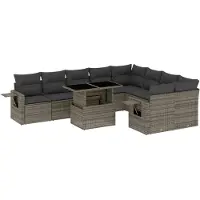 vidaXL Ensemble de salon de jardin 10 pièces avec coussins Gris Poly Rattan