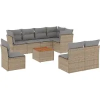 vidaXL Ensemble de salon de jardin 9 pièces avec coussins beige Poly rotin