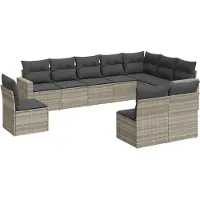 vidaXL Ensemble de 10 canapés de jardin avec coussins gris clair Poly rotin