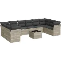 vidaXL Ensemble de salon de jardin 11 pièces avec coussins gris clair Poly rotin