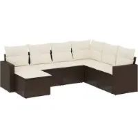 vidaXL Ensemble de salon de jardin 7 pièces avec coussins Marron Poly rotin