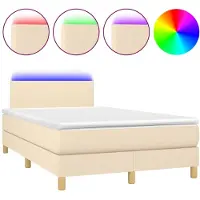 vidaXL Lit Boxspring avec matelas & LED Crème 120x190 cm Tissu