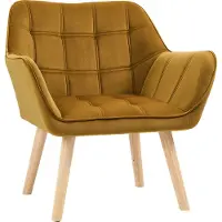 HOMCOM Fauteuil individuel Fauteuil à oreilles Fauteuil relax avec velours Pieds surélevés polyester velouté jaune scandinave 67 x 61,5 x 71 cm