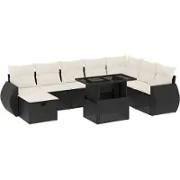 vidaXL Ensemble de salon de jardin 9 pièces avec coussins noir poly rotin