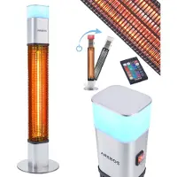 Arebos Chauffage radiant sur pied 1500W avec lumière LED & télécommande, argenté