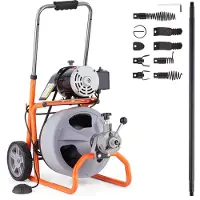 Vevor Déboucheur Électrique de Canalisation 30 m x 0,95 cm Machine de Nettoyage de Tuyaux sur Roues Alimentation Automatique Nettoyeur de Tubes