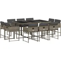 vidaXL Ensemble de jardin 11 pièces avec coussins Gris Poly rotin