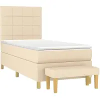vidaXL Lit boxspring avec matelas Crème 100x200 cm Tissu