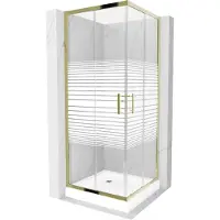 Mexen Rio cabine de douche carrée 80 x 80 cm, Stripes, Gold + receveur de douche Rio, White - 860-080-080-50-20-4510