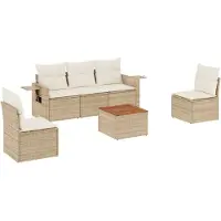vidaXL ensemble de salon de jardin 6 pièces avec coussins Beige Poly Rattan