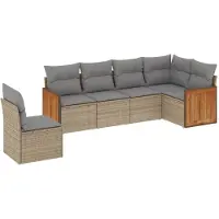 vidaXL Ensemble de salon de jardin 6 pièces avec coussins Beige Poly Rattan