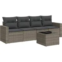 vidaXL Ensemble de salon de jardin 5 pièces avec coussins Gris Poly rotin