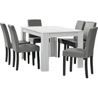 En.casa [] Table de salle à manger blanche mate avec 6 chaises gris clair en similicuir rembourré 140x90 Groupe de salle à manger