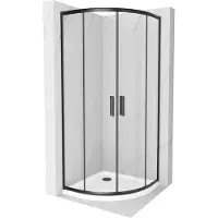 Mexen Rio paroi de douche semi-circulaire 80 x 80 cm, Transparent, Noir + receveur de douche Flat, Blanc - 863-080-080-70-00-4110B
