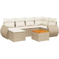 vidaXL Ensemble de salon de jardin 7 pièces avec coussins Beige Poly Rattan