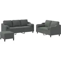 vidaXL Ensemble de canapés 3 pièces avec coussins Tissu gris foncé
