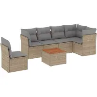 vidaXL Ensemble de salon de jardin 7 pièces avec coussins Beige Poly Rattan