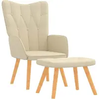vidaXL Fauteuil relax avec pouf Crème Tissu