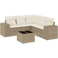 vidaXL Ensemble de salon de jardin 6 pièces avec coussins Beige Poly Rattan
