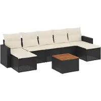 vidaXL Ensemble de jardin canapé 8 pièces avec coussins noir poly rotin