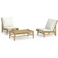 vidaXL Ensemble de salon de jardin 3 pièces avec coussins Crème Bambou