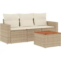 vidaXL Ensemble de salon de jardin 4 pièces avec coussins Beige Poly Rattan