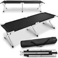 Tresko XXL Lit de camp 190 x 64 x 44 cm Tube métallique - Capacité de charge jusqu'à 150kg Noir