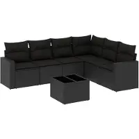 vidaXL Ensemble de salon de jardin 7 pièces avec coussins noir poly rotin