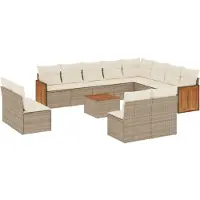 vidaXL Ensemble de 13 canapés de jardin avec coussins Beige Poly Rattan