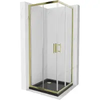 Mexen Rio Square Paroi de douche 80 x 80 cm, Transparent, Or + Receveur de douche plat, Noir- 860-080-080-50-00-4070G