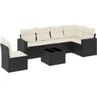 vidaXL Ensemble de salon de jardin 7 pièces avec coussins noir poly rotin