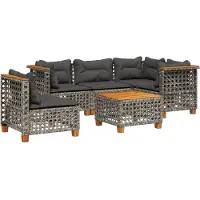 vidaXL Ensemble de salon de jardin 6 pièces avec coussins Gris Poly rotin