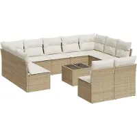 vidaXL Ensemble de 12 canapés de jardin avec coussins Beige Poly Rattan