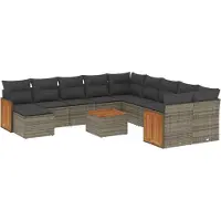 vidaXL Ensemble de salon de jardin 12 pièces avec coussins Gris Poly rotin