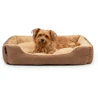 Lionto Lit pour chien, lit douillet et moelleux avec coussin réversible amovible & fond antidérapant, 75x60 cm, brun/beige