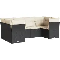 vidaXL Ensemble de salon de jardin 6 pièces avec coussins noir poly rotin