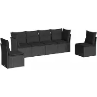 vidaXL Ensemble de salon de jardin 6 pièces avec coussins noir poly rotin