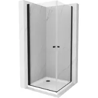 Mexen Pretoria Duo cabine de douche avec porte battante 80 x 80 cm, Transparent, Noir + receveur de douche Flat - 852-080-080-70-02-4010