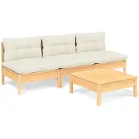vidaXL Ensemble de salon de jardin 4 pièces avec coussins Crème Pin