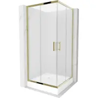 Mexen Rio Cabine de douche carrée 90 x 90 cm, motif strass, or + Receveur de douche Rio, blanc - 860-090-090-50-30-4510