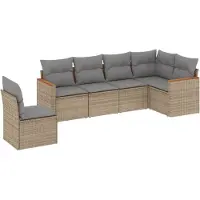 vidaXL Ensemble de salon de jardin 6 pièces avec coussins Beige Poly Rattan
