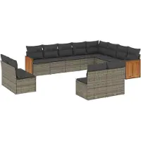 vidaXL Ensemble de salon de jardin 12 pièces avec coussins Gris Poly rotin