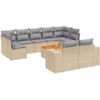 vidaXL Ensemble de salon de jardin 10 pièces avec coussins Beige Poly Rattan