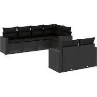 vidaXL Ensemble de salon de jardin 7 pièces avec coussins noir poly rotin