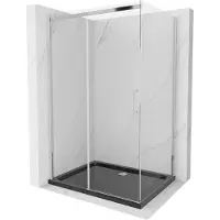 Mexen Omega Cabine de douche pliante 120 x 80 cm, transparente, chromée + receveur de douche plat, noir - 825-120-080-01-00-4070
