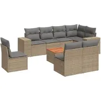 vidaXL Ensemble de salon de jardin 9 pièces avec coussins beige Poly rotin