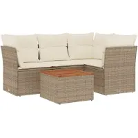 vidaXL Ensemble de salon de jardin 5 pièces avec coussins Beige Poly Rattan