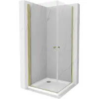 Mexen Pretoria Duo cabine de douche avec porte battante 80 x 80 cm, Transparent, Or + receveur de douche Flat - 852-080-080-50-02-4010