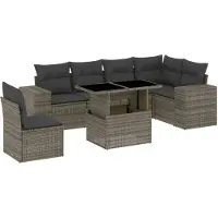 vidaXL Ensemble de salon de jardin 7 pièces avec coussins Gris Poly rotin